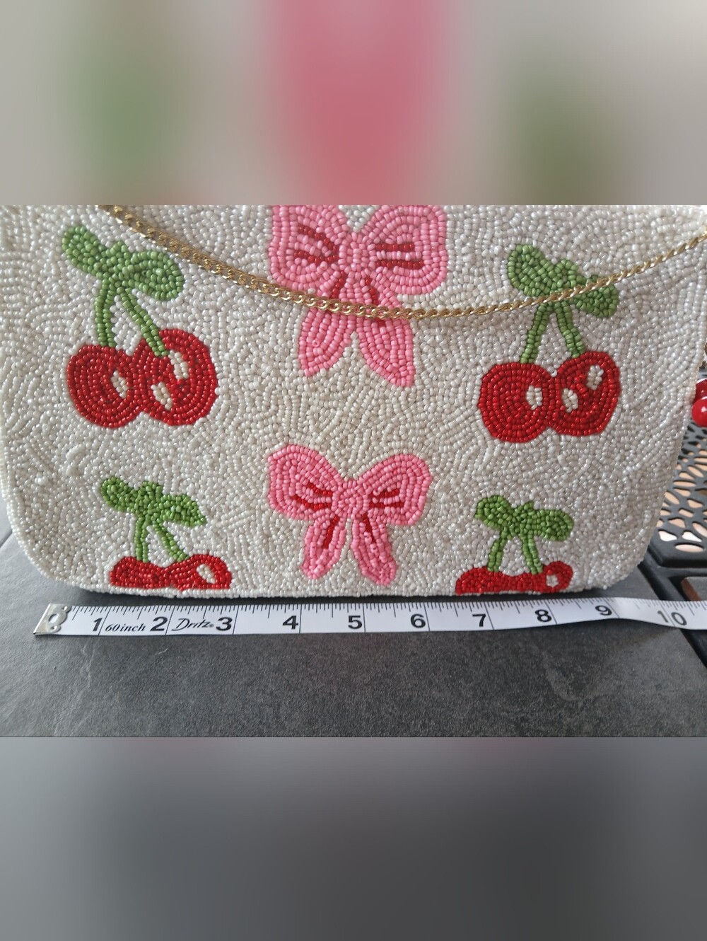 NWOT! Beaded Cherry & Bow Wristlet Clutch - Pink, Red & Cream - Picture 5 of 8